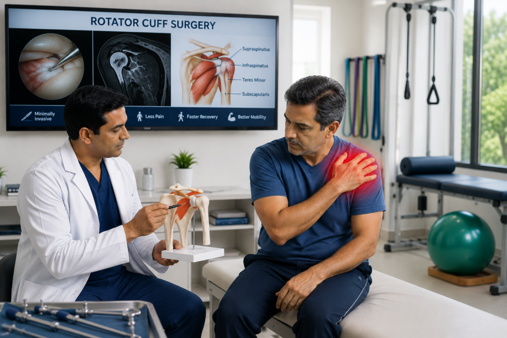 Doctor explaining rotator cuff surgery