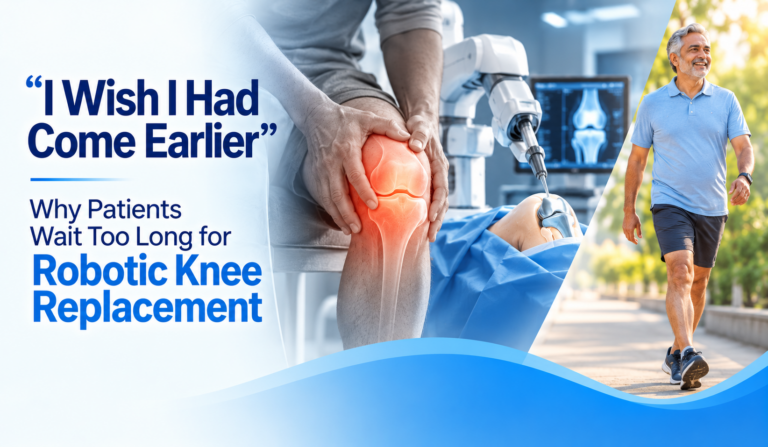 Patient experiencing knee pain with robotic knee replacement surgery